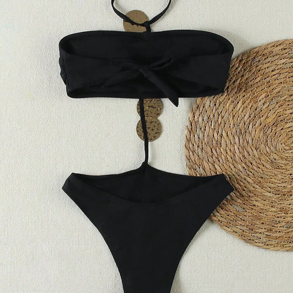Black Once piece womens swimsuit vacation beach